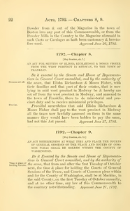 1792 Chap. 0009 An Act Determining At What Time And Place The Courts Of General Sessions Of The Peace And Courts Of Common Pleas Shall Be Holden Within The County Of Washington.