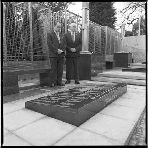 RUC Garden of Remembrance at police headquarters, Knock Belfast. Pictured there are former RUC officers Dave Lockhart (also a member of the RUC/police historical society) and Monty Alexander. Images taken in the years immediately following the change from RUC to PSNI.