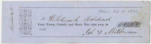 Edward Hitchcock receipt of payment to the town of Pelham, 1854