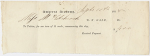 Edward Hitchcock receipt of payment to Nahum Gale, 1838 September 10