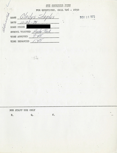 Citywide Coordinating Council daily monitoring report for Hyde Park High School by Gladys Staples, 1975 November 20