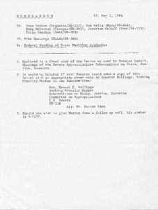 Memo to Gena Genton, Tom Melia, Doug McGarrah, Jonathan Orloff and Felix Sanchez from Mike Hasting regarding Federal Funding of State Maritime Academies