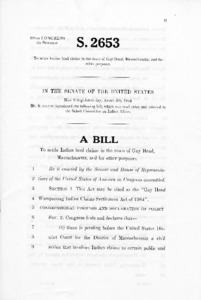 S. 2653, Bill to settle Indian land claims in the town of Gay Head, Massachusetts