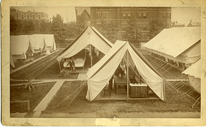 Tents in yard, Boston City Hospital, Spanish-American War, homeopathic hospital, East Concord Street in background