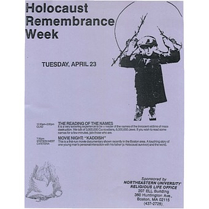 Holocaust Remembrance Week flyer, 1985.