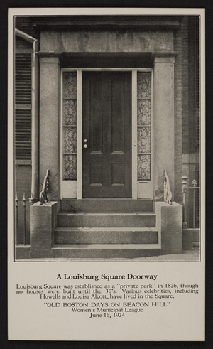 Postcard, a Louisburg Square doorway, Women's Municipal League, Boston, Mass.