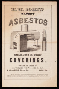 H.W. Johns' Patent Asbestos Steam Pip & Boiler Coverings, New York, New York