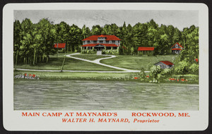 Trade card for Maynard's Camps, Walter H. Maynard, proprietor, Rockwood, Maine, 1932-1933