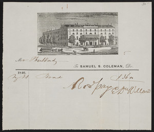 Billhead for the National Hotel, location unknown, May 3, 1846