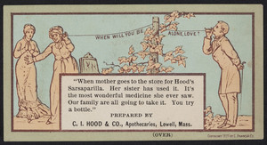 Trade card for Hood's Sarsaparilla, C.I. Hood & Co., apothecaries, Lowell, Mass., 1877