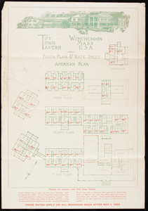 Toy Town Tavern floor plan & rate sheet, American plan, Winchendon, Mass.