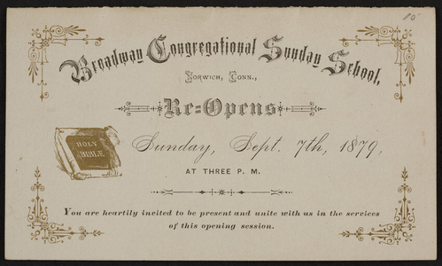 Broadway Congregational Sunday School, Norwich, Connecticut, Sunday, September 7, 1879