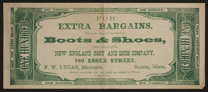 Novelty for the New England Boot and Shoe Company, 186 Essex Street, Salem, Mass., undated