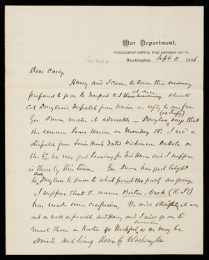 Henry J. Hunt to Thomas Lincoln Casey, September 11, 1886