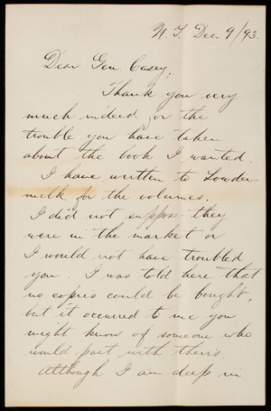 Jonathan Dwight, Jr. to Thomas Lincoln Casey, December 9, 1893