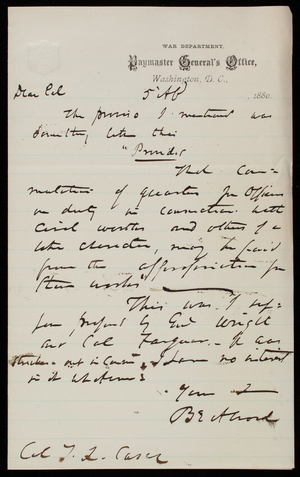 B. E. Alvord to Thomas Lincoln Casey, April 5, 1880