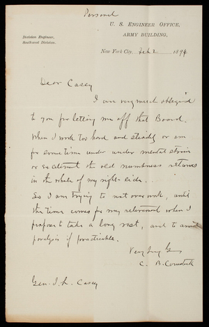 [Cyrus] B. Comstock To Thomas Lincoln Casey, February 2, 1894 - Digital ...