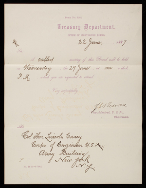 Office of the Light-House Board to Thomas Lincoln Casey, June 22, 1887