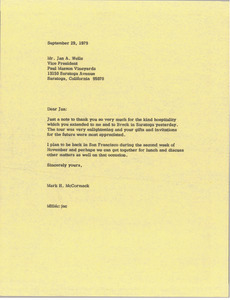 Letter from Mark H. McCormack to Jan A. Wells