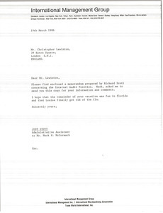 Letter from Judy Stott to Christopher Lewinton