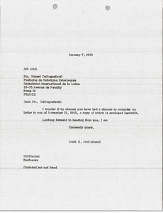 Letter from Mark H. McCormack to Hubert DeRoquefeuil