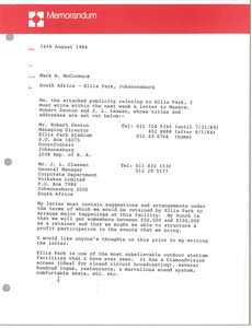 Memorandum from Mark H. McCormack to Ellis Park file