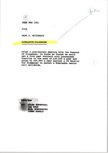 Memorandum from Mark H. McCormack to Wimbledon Slazenger file