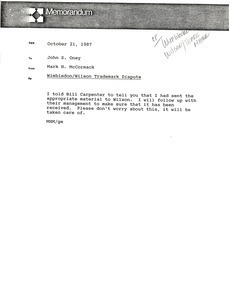 Memorandum from Mark H. McCormack to John S. Oney