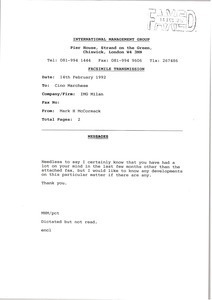Fax from Mark H. McCormack to Cino Marchese