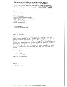 Letter from Mark H. McCormack to Joe Zelenski