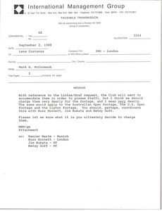 Fax from Mark H. McCormack to Lena Costanza