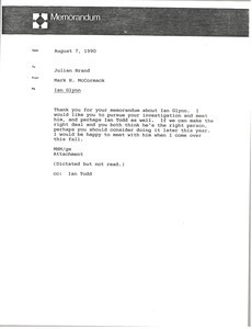 Letter from Mark H. McCormack to Julian Brand