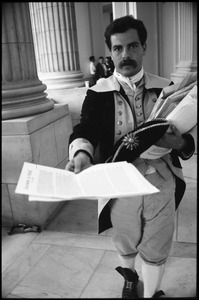 Jerry Rubin dressed in Revolutionary War uniform at the House Un-American Activities Committee inquiry into New Left activism