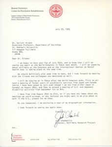 Letter from Judi Chamberlin to Dr. Seiichi Kitano