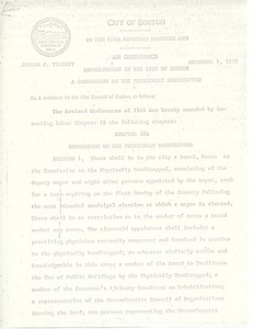 An ordinance establishing in the city of Boston a commission on the physically handicapped