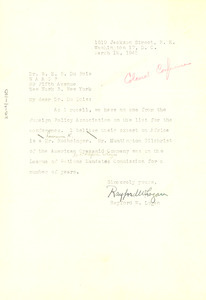 Letter from Rayford W. Logan to W. E. B. Du Bois