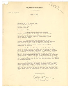 Letter from Paul W. Chapman to W. E. B. Du Bois