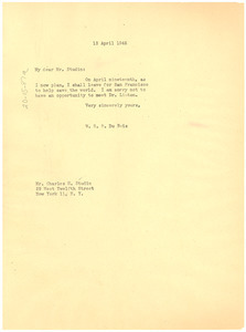 Letter from W. E. B. Du Bois to Charles H. Studin