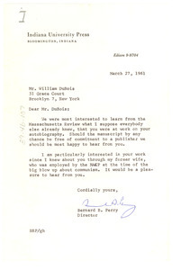 Letter from Indiana University Press to W. E. B. Du Bois