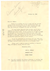 Circular letter from Paul Douglas, Sherwood Eddy, and Norman Thomas to W. E. B. Du Bois