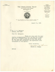 Letter from Oberlaender Trust to J. E. Spingarn