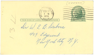 Postcard from Harry Tanner to W. E. B. Du Bois