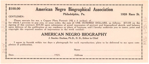 $100 contract for copper plate portrait in the American Negro Biography