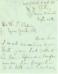 Letter from Florence L. King to W. E. B. Du Bois