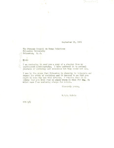Letter from W. E. B. Du Bois to Princeton University Strauss Council on Human Relations