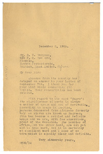 Letter from W. E. B. Du Bois to R. H. Burgess
