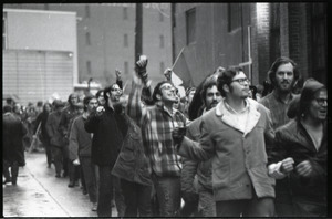 MIT I-Lab demonstration: protesters, some with fists raised, by Instrumentation Laboratory