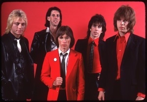 The Cars, photo shoot for Candy-O: (from left) Benjamin Orr, Ric Ocasek, Greg Hawkes, David Robinson, and Elliot Easton