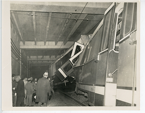 Unidentified Green Line collision, view in tunnel of damaged trains