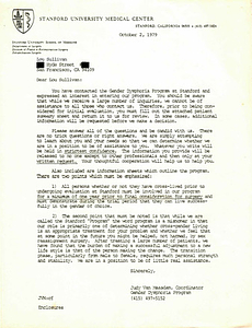 Correspondence from Judy Van Maasdam to Lou Sullivan (October 2, 1979)